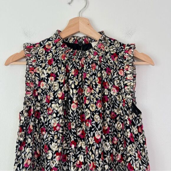 Kate Spade Floral Park Clip Dot Metallic Silk Blouse Top Sz XS Sleeveless - Picture 5 of 11